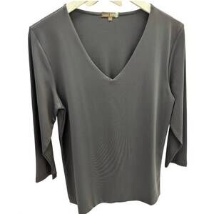 NEW JUDY P women's v-neck relaxed top in charcoal